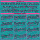 Custom Teal Black-Pink Raglan Sleeves Distressed Fragment Brush Stroke Two-Button Unisex Softball Jersey