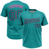Custom Teal Black-Pink Raglan Sleeves Distressed Fragment Brush Stroke Two-Button Unisex Softball Jersey