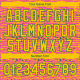 Custom Pink Yellow-Kelly Green Raglan Sleeves Distressed Fragment Brush Stroke Two-Button Unisex Softball Jersey