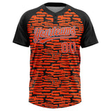 Custom Orange Black-Light Blue Raglan Sleeves Distressed Fragment Brush Stroke Two-Button Unisex Softball Jersey
