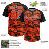 Custom Orange Black-Light Blue Raglan Sleeves Distressed Fragment Brush Stroke Two-Button Unisex Softball Jersey