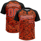Custom Orange Black-Light Blue Raglan Sleeves Distressed Fragment Brush Stroke Two-Button Unisex Softball Jersey