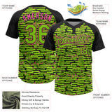 Custom Neon Green Black-Pink Raglan Sleeves Distressed Fragment Brush Stroke Two-Button Unisex Softball Jersey