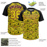 Custom Light Yellow Black-Pink Raglan Sleeves Distressed Fragment Brush Stroke Two-Button Unisex Softball Jersey