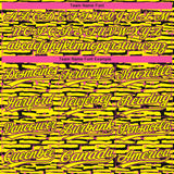 Custom Light Yellow Black-Pink Raglan Sleeves Distressed Fragment Brush Stroke Two-Button Unisex Softball Jersey