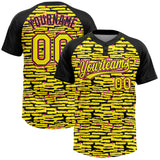 Custom Light Yellow Black-Pink Raglan Sleeves Distressed Fragment Brush Stroke Two-Button Unisex Softball Jersey