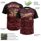 Custom Crimson Vintage USA Flag Black-Cream Raglan Sleeves Distressed Fragment Brush Stroke Two-Button Unisex Softball Jersey