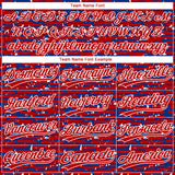 Custom Red Royal-White Raglan Sleeves Distressed Fragment Brush Stroke Two-Button Unisex Softball Jersey
