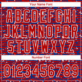 Custom Red Royal-White Raglan Sleeves Distressed Fragment Brush Stroke Two-Button Unisex Softball Jersey