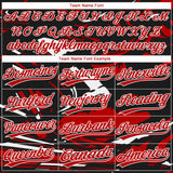 Custom Black Red-White Raglan Sleeves Abstract Fluid Marble Two-Button Unisex Softball Jersey