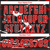 Custom Black Red-White Raglan Sleeves Abstract Fluid Marble Two-Button Unisex Softball Jersey