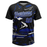 Custom Black Royal-White Raglan Sleeves Abstract Fluid Marble Two-Button Unisex Softball Jersey