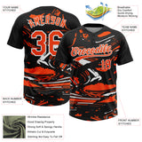 Custom Black Orange-White Raglan Sleeves Abstract Fluid Marble Two-Button Unisex Softball Jersey