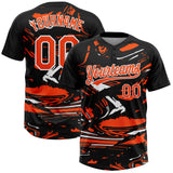 Custom Black Orange-White Raglan Sleeves Abstract Fluid Marble Two-Button Unisex Softball Jersey