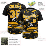 Custom Black Gold-White Raglan Sleeves Abstract Fluid Marble Two-Button Unisex Softball Jersey