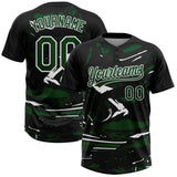 Custom Black Green-White Raglan Sleeves Abstract Fluid Marble Two-Button Unisex Softball Jersey