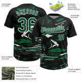 Custom Black Kelly Green-White Raglan Sleeves Abstract Fluid Marble Two-Button Unisex Softball Jersey