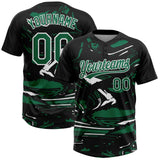 Custom Black Kelly Green-White Raglan Sleeves Abstract Fluid Marble Two-Button Unisex Softball Jersey