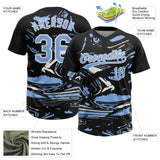 Custom Black Light Blue-White Raglan Sleeves Abstract Fluid Marble Two-Button Unisex Softball Jersey