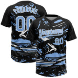 Custom Black Light Blue-White Raglan Sleeves Abstract Fluid Marble Two-Button Unisex Softball Jersey