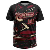 Custom Black Crimson Cream-Cream Raglan Sleeves Abstract Fluid Marble Two-Button Unisex Softball Jersey