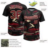 Custom Black Crimson Cream-Cream Raglan Sleeves Abstract Fluid Marble Two-Button Unisex Softball Jersey