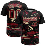 Custom Black Crimson Cream-Cream Raglan Sleeves Abstract Fluid Marble Two-Button Unisex Softball Jersey