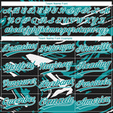 Custom Black Teal-White Raglan Sleeves Abstract Fluid Marble Two-Button Unisex Softball Jersey