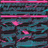 Custom Black Teal-Pink Raglan Sleeves Abstract Fluid Marble Two-Button Unisex Softball Jersey