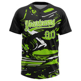 Custom Black Neon Green-White Raglan Sleeves Abstract Fluid Marble Two-Button Unisex Softball Jersey