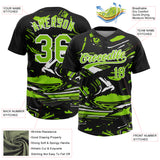 Custom Black Neon Green-White Raglan Sleeves Abstract Fluid Marble Two-Button Unisex Softball Jersey