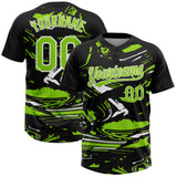 Custom Black Neon Green-White Raglan Sleeves Abstract Fluid Marble Two-Button Unisex Softball Jersey