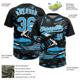 Custom Black Sky Blue-White Raglan Sleeves Abstract Fluid Marble Two-Button Unisex Softball Jersey