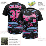 Custom Black Pink Light Blue-White Raglan Sleeves Abstract Fluid Marble Two-Button Unisex Softball Jersey