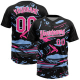 Custom Black Pink Light Blue-White Raglan Sleeves Abstract Fluid Marble Two-Button Unisex Softball Jersey
