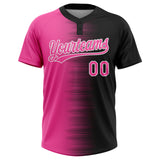 Custom Black Pink-White Gradient Horizontal Stripe Two-Button Unisex Softball Jersey