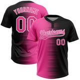 Custom Black Pink-White Gradient Horizontal Stripe Two-Button Unisex Softball Jersey