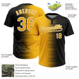 Custom Black Gold-White Gradient Horizontal Stripe Two-Button Unisex Softball Jersey