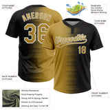 Custom Black Old Gold-White Gradient Horizontal Stripe Two-Button Unisex Softball Jersey