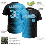 Custom Black Sky Blue-White Gradient Horizontal Stripe Two-Button Unisex Softball Jersey