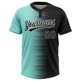 Custom Black Ice Blue-White Gradient Horizontal Stripe Two-Button Unisex Softball Jersey