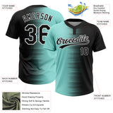 Custom Black Ice Blue-White Gradient Horizontal Stripe Two-Button Unisex Softball Jersey