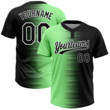 Custom Black Pea Green-White Gradient Horizontal Stripe Two-Button Unisex Softball Jersey