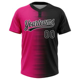 Custom Black Hot Pink-White Gradient Horizontal Stripe Two-Button Unisex Softball Jersey