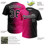 Custom Black Hot Pink-White Gradient Horizontal Stripe Two-Button Unisex Softball Jersey