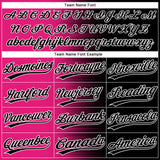Custom Black Hot Pink-White Gradient Horizontal Stripe Two-Button Unisex Softball Jersey