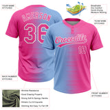 Custom Pink Light Blue-White Gradient Horizontal Stripe Two-Button Unisex Softball Jersey
