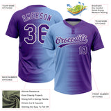 Custom Purple Light Blue-White Gradient Horizontal Stripe Two-Button Unisex Softball Jersey