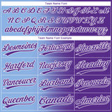 Custom Purple Light Blue-White Gradient Horizontal Stripe Two-Button Unisex Softball Jersey