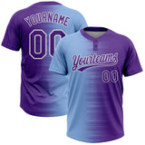 Custom Purple Light Blue-White Gradient Horizontal Stripe Two-Button Unisex Softball Jersey